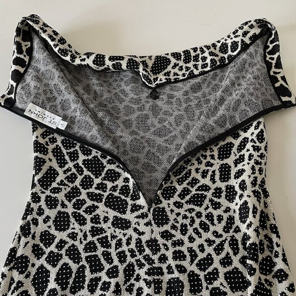 ST JOHN Evening Santana Knit Cocktail Dress Metallic Shimmer Studs Black White 4 - Picture 13 of 16